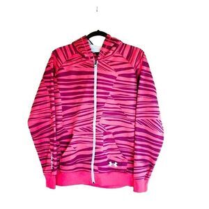 Under Armour Womens Pink Zebra Print Hooded Sweatshirt  S Full Zip